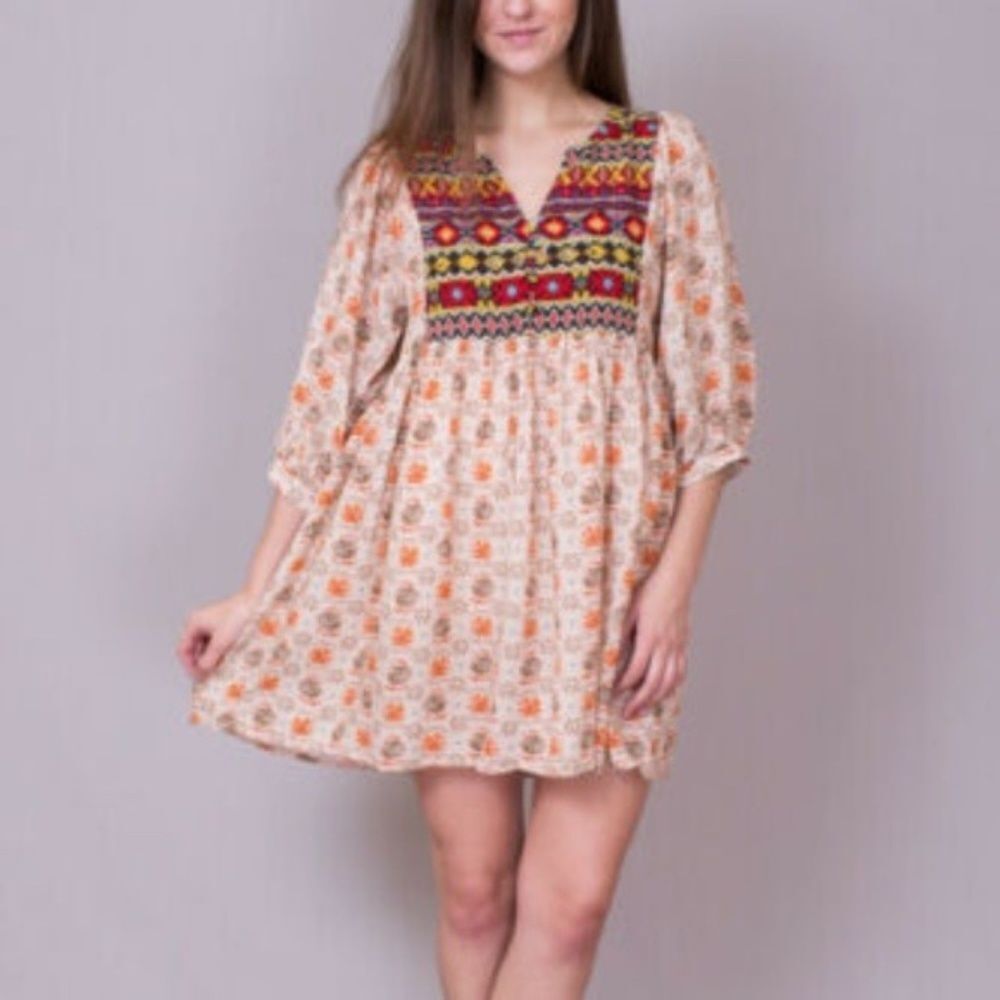 Umgee Free Spirit Boho Print Tunic Dress Sz S